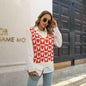 Women Clothing Autumn Winter Color Contrast Love V neck Pullover Sweater Vest