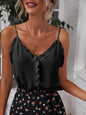 Summer V-neck Strap Women T-shirt Pullover Ruffled Vest Backless Top