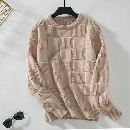 Casual Pullover Sweater Women Autumn Winter Loose Round Neck Knitwear Top