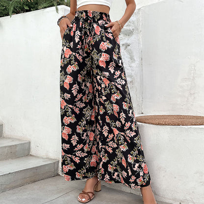 Summer Women Clothing Printed Flared Wide Leg Pants