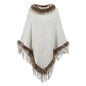 Knitted Tassel Cloak Women Autumn Winter Solid Color Pullover Loose Inverness