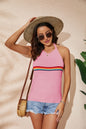 Spring Summer Women Clothing Rainbow Color Blocking Halter Top Backless Knitted Lace Up Vest Women