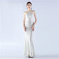 Magic Color Sequin Craft Beaded Shoulder Diagonal Collar High End Slim Fit Evening Dress