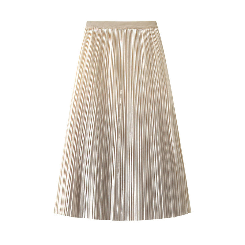 Women Elegant Graceful Gradient Color Pleated Skirt Spring Summer Light Luxury High Waist A line Skirt