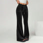 Women Clothing Simple Velvet Casual Pants Autumn Winter Drawstring Leg Slimming Wide Leg Trousers