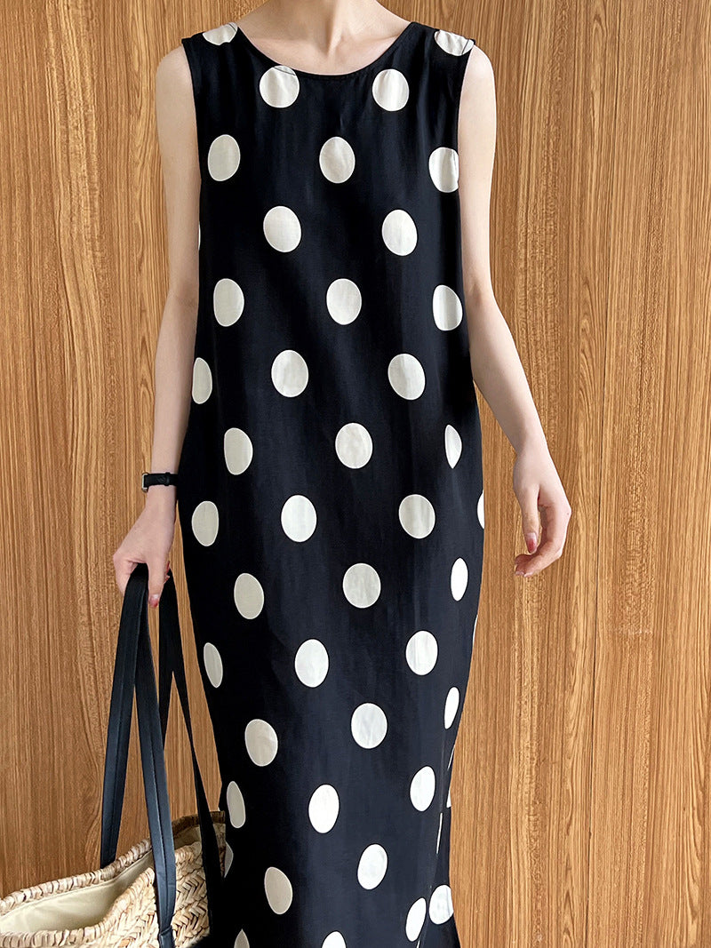 Backless Drawstring Polka Dot Dress Korean Sleeveless Vest Dress