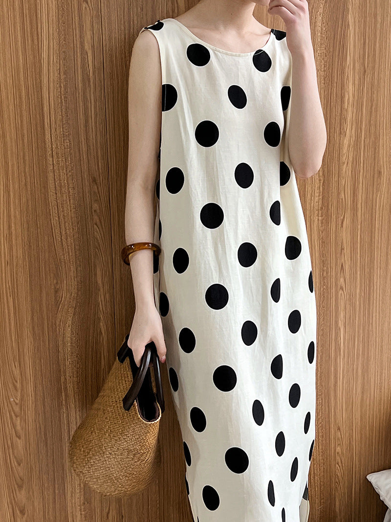 Backless Drawstring Polka Dot Dress Korean Sleeveless Vest Dress