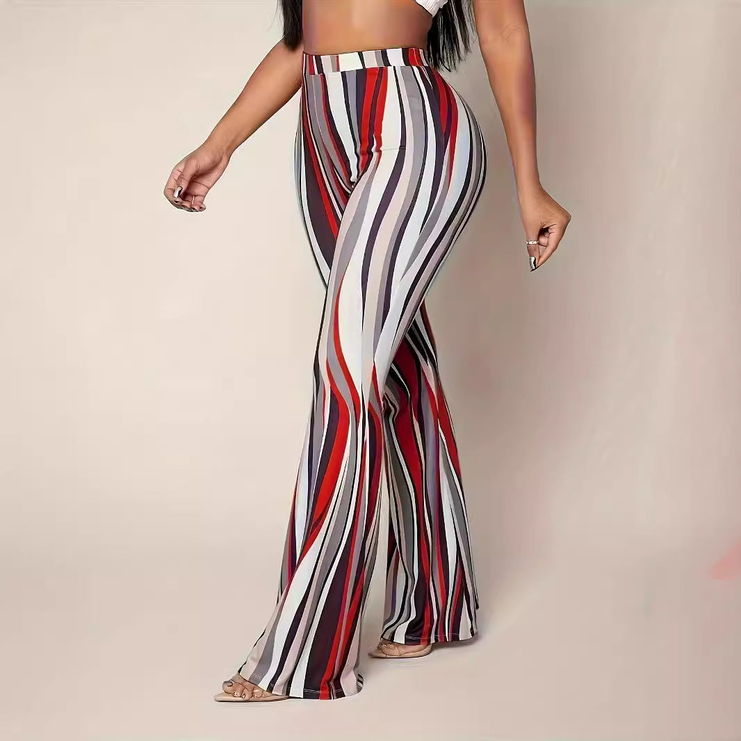 Women Clothing Popular Wave Digital Printing Tight Bell Bottom Pants Big Leg Women Pants Casual Pants