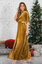 Women Clothing Spring Summer Sexy Elegant Dress Gold Velvet round Neck High Slit Evening Dress for Women