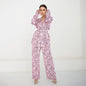 Spring Summer Feather Detachable Printed Pattern Cardigan Lace-up Pajamas Women Suit Home Wear