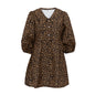 Women Clothing Peter Pan Collar Leopard Print Fashionable Elegant Spring Dress Half Sleeve A  line Dress