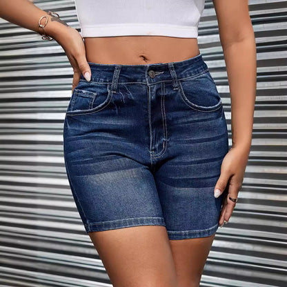 Women Jeans High Waist Straight Slim Fit Slimming Elastic Straight Short Pants