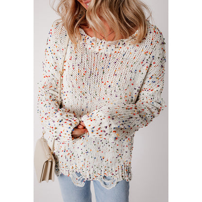 Color Spotted round Neck Sweater Women Winter Knitted Long Sleeve Top Women