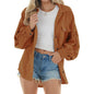 Women Autumn Winter Casual Loose Lantern Sleeve Corduroy Shirt