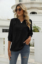 Women Clothing Summer Solid Color Chiffon Shirt Loose V neck Jacquard Mid Sleeve Top Popular