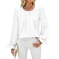 Autumn Winter Solid Color Round Neck Loose Long Sleeved Chiffon Top Bottoming Shirt