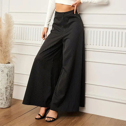 Button Striped Loose Wide Leg Pants Casual Pants Spring Women Pants Summer Trousers Women