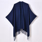 All Matching Women Classic Monochrome Tassel Split Shawl Scarf Four Seasons Cashmere Knitted Cardigan