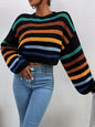 Autumn Winter Women Sweater Pullover round Neck Classic Striped Sweater Loose Casual Top Women