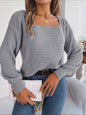 Autumn Winter Casual Solid Color Square Collar Twist Lantern Sleeve Knitted Pullover Sweater Women Clothing