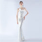 Positioning Floral Sequin Craft Order Ostrich Feather One Shoulder Diagonal Collar High End Evening Dress