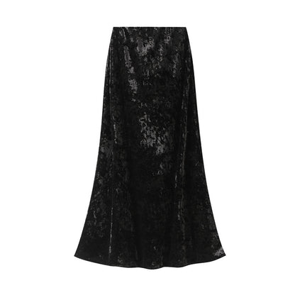 Diamond Velvet Skirt Women Autumn Winter Korean High Waist A line Skirt Mid Length Slimming Expansion Skirt