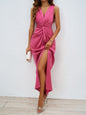 Elegant Slim Women V neck Sleeveless Sexy Solid Color Sheath Dress