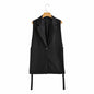 Autumn Solid Color Tied Decorative Split Single Button Vest Blazer  Vest