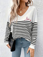 Autumn Winter Casual Slimming Stripes V neck Sweater Pullover