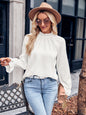 Autumn Winter Women Clothing Casual Solid Color Ruffle Sleeve Slim Fit Trendy Tops Women