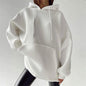 Women Clothing Autumn Winter Fleece-Lined Pullover Loose All Match Solid Color Hoodie  for Women