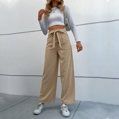 Autumn Women Clothing Straight Solid Color Casual Trousers