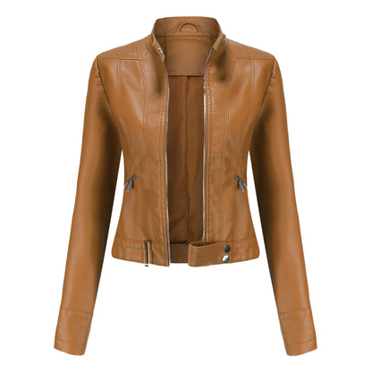 New Leather Coat Women Short Jacket Spring Autumn Stand Collar Lady Leather Jacket  Women Clothing Thin Leather Coat