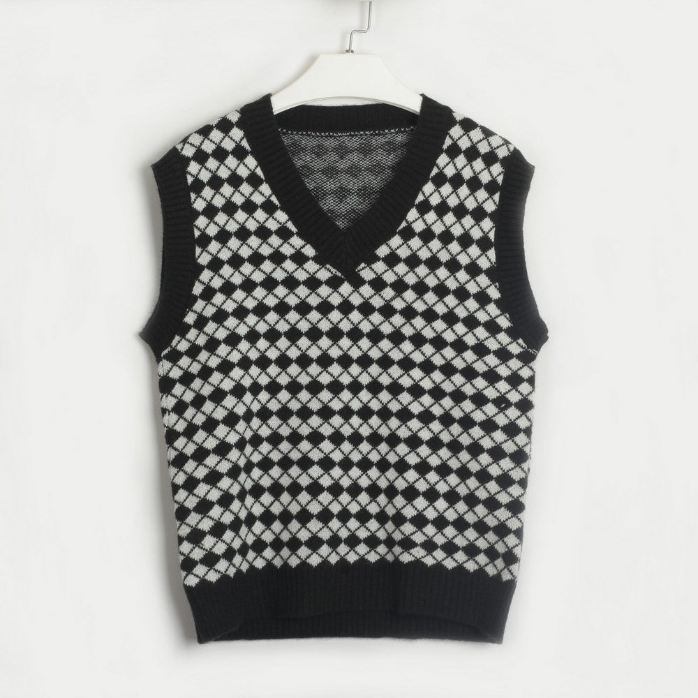 Women Clothing Basic Simple Stylish Casual Rhombus Sweater Vest