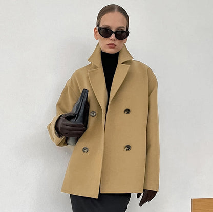 Autumn Winter Woolen Coat Collar Loose Thick Coat Office All Matching Women Wear