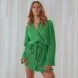 Spring Summer Green Toothpick Pleated Design Shirt Dress Women Clothing Dress