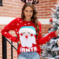 Women Santa Claus Pullover Sweater Autumn Winter Letter Graphic Embroidery Christmas Red Sweater