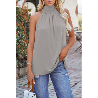 Summer Solid Color Sleeveless Halter Top Women Casual Pullover Vest