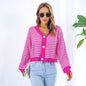 Women Clothing Autumn Winter Street Plaid Lantern Sleeve Cardigan Sweater Coat