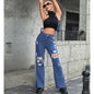 Women Clothing Casual All Matching Street Ripped Washed Denim Trousers