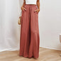 Summer Women Clothing Solid Color Elastic Waist Wide Leg Long Casual Pants Women Clothing