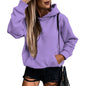 Autumn Winter Solid Color Pocket Hooded  for Women All Matching Long Sleeve Top