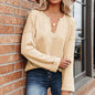 Solid Color V neck Sweater Autumn Winter Pullover Roll Sleeve Sweater for Women