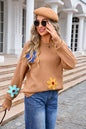 Autumn Winter Women Clothing Floral Sweater Loose round Neck Sweater