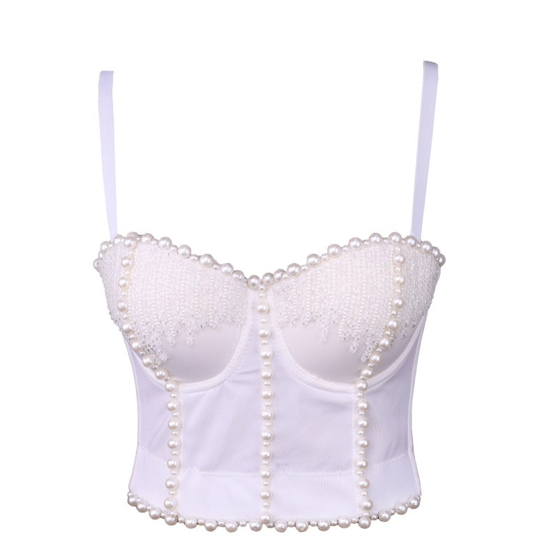 Beaded Light Diamond Tube Top Boning Corset Shaping Outer Bra Performance Wear Push up Heavy Industry Sling for Women