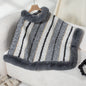 Autumn Winter Pullover Casual Cape Fur Collar Striped Knitted Inverness Sweater Women