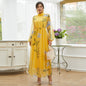 Autumn Women Clothing Middle East Dubai Elegant Mesh Floral Print Dress