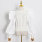 Fashionable Sweater Autumn Goddess Court Sleeve Knitwear Patchwork Top