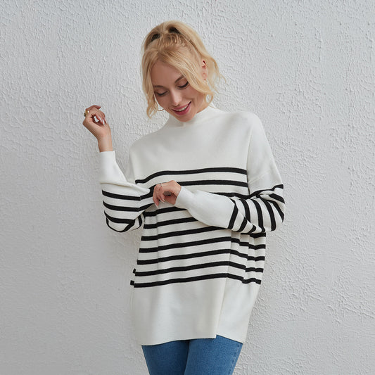 Women Clothing Striped All Matching Round Neck T Shirt Simple Casual Loose