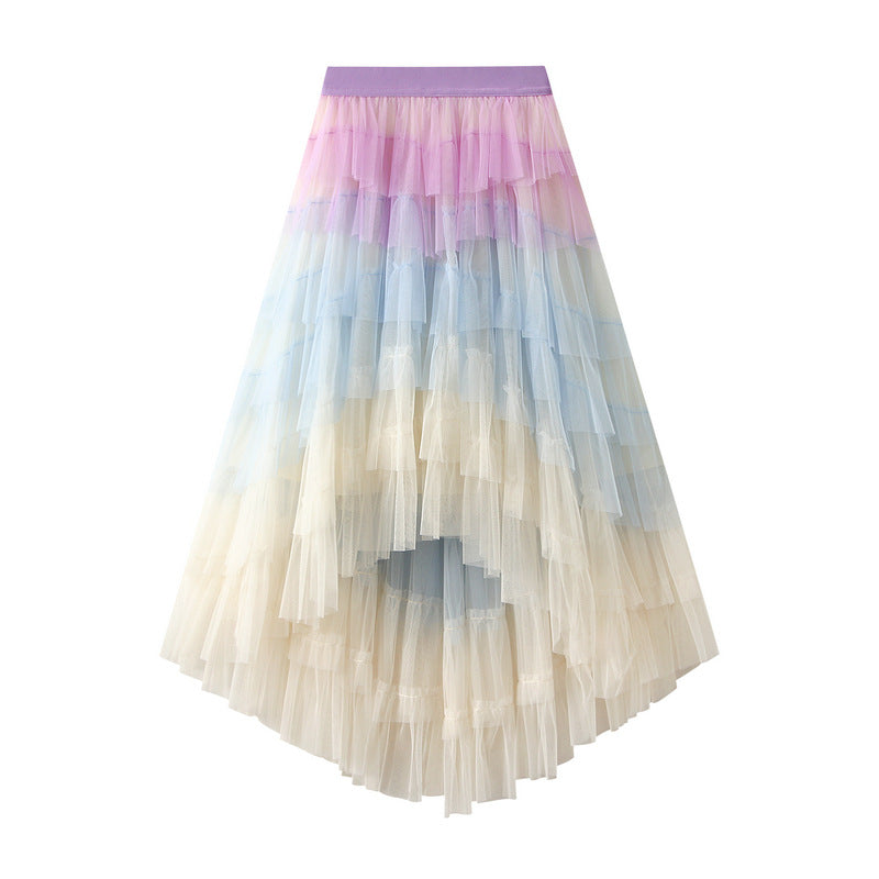 Irregular Asymmetric Tiered Dress High Waist Mesh Skirt Pettiskirt Women Gauze Skirt Fairy Dress